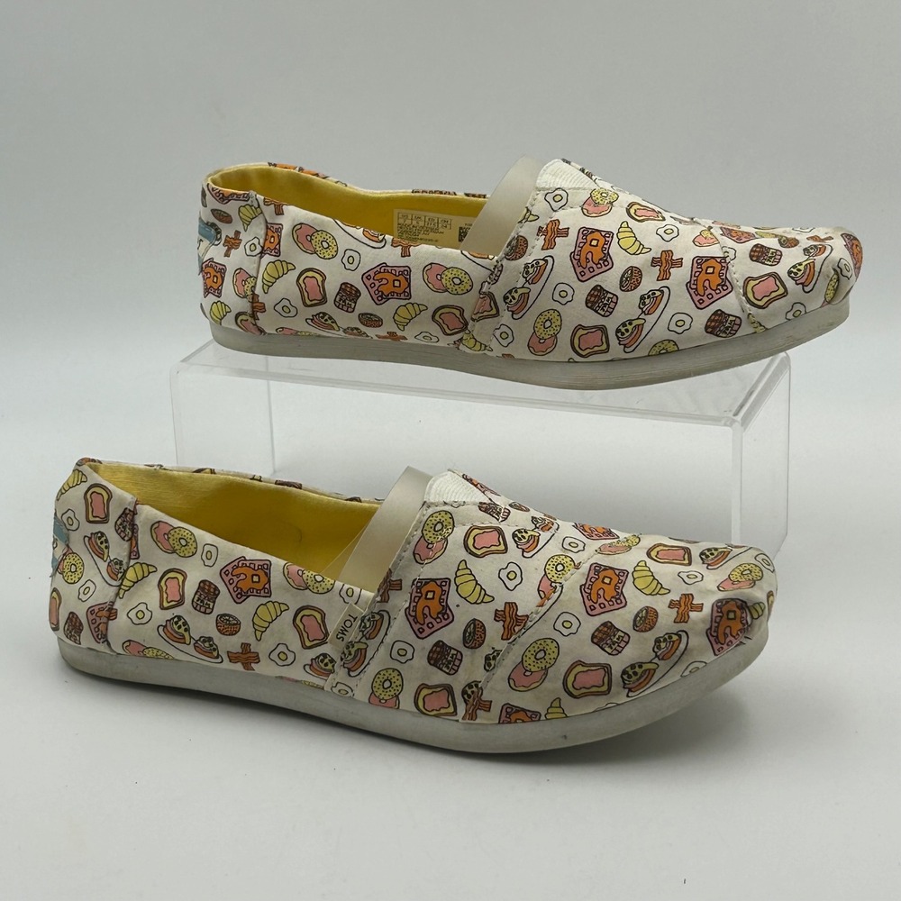 TOMS Alpargata Slip On Women 7‎ Cream Breakfast Food Print Waffle Donut Brunch